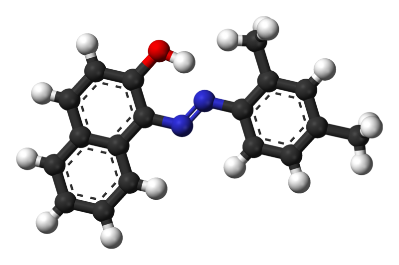 Ball-and-stick model of the Sudan II molecule. Source Wikipedia